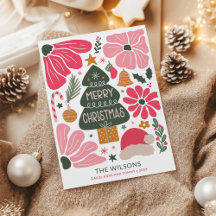Tarjeta de Navidades Retro Floral de color abstrac