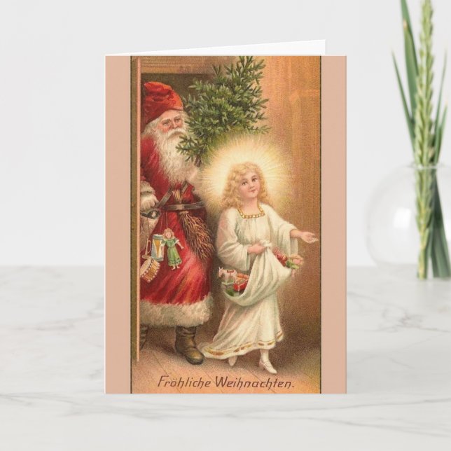 Tarjeta de Navidades Retro German Fröhliche Weihna (Anverso)