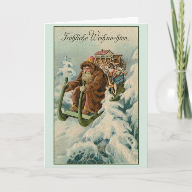 Tarjeta de Navidades Retro German Fröhliche Weihna (Anverso)