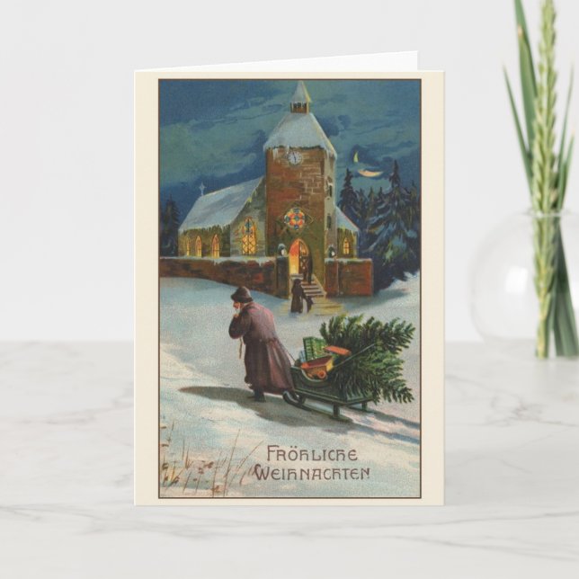 Tarjeta de Navidades Retro German Fröhliche Weihna (Anverso)