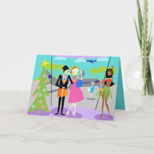 Tarjeta de Navidades retro hawaianos