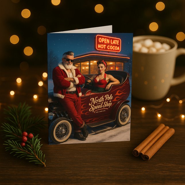 Tarjeta de Navidades Retro Hot Rod Santa y Mrs Cla (Subido por el creador)
