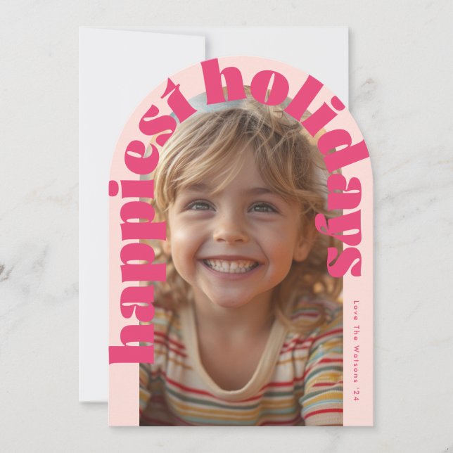 Tarjeta de Navidades Retro Rosa One Photo Modern A (Anverso)