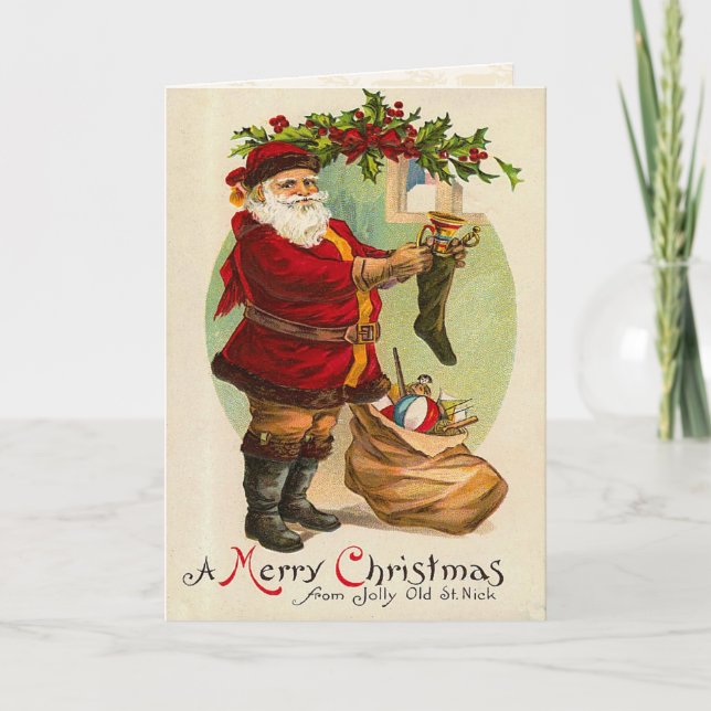 Tarjeta de Navidades Retro Santa (Anverso)