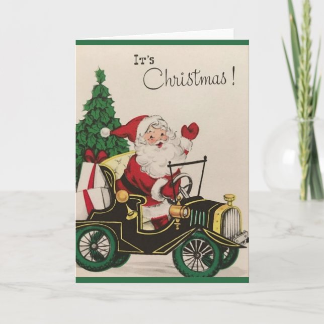 Tarjeta de Navidades Retro Santa en Modelo T (Anverso)