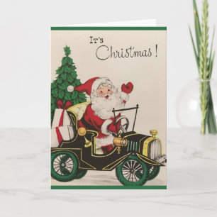 Tarjeta de Navidades Retro Santa en Modelo T