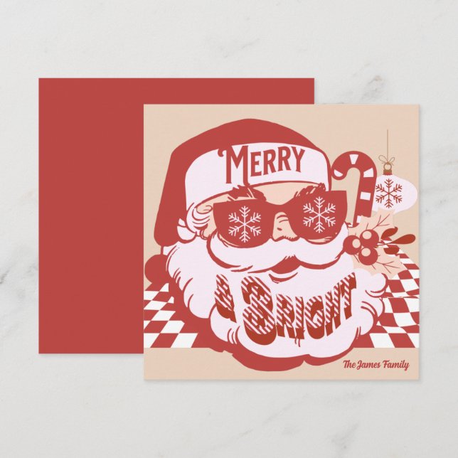 Tarjeta de Navidades Retro Santa Merry Bright Groo (Anverso / Reverso)
