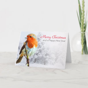 Tarjeta de Navidades Robin en Invierno