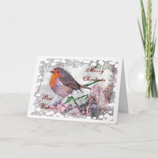 Tarjeta de Navidades Robin festivo (Anverso)