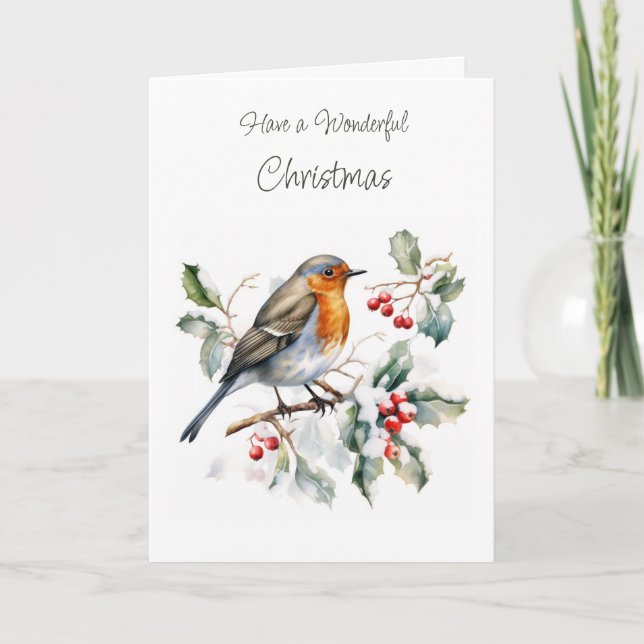 Tarjeta de Navidades Robin Holly para el invierno (Anverso)