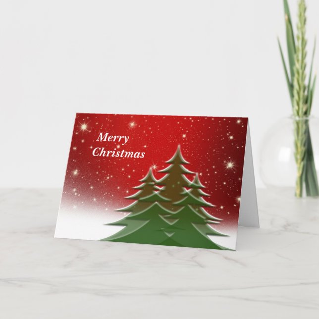 Tarjeta de Navidades rojos con árboles de Navidad (Anverso)