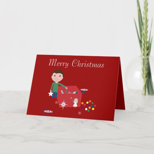 Tarjeta de Navidades rojos Cute Boy & Decour Box (Anverso)