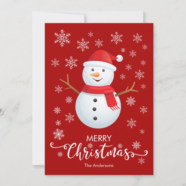 Tarjeta de Navidades rojos navideños para Snowman (Anverso)