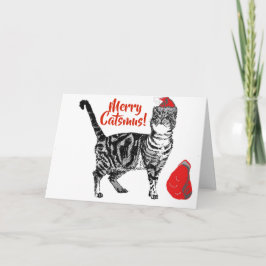 Tarjeta de Navidades rojos Tabby Cat Merry Catsmus