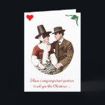 Tarjeta de Navidades románticos singulares<br><div class="desc">Una imagen romántica de una pareja adorada aparece en esta carta de Navidades extravagantes. A la izquierda,  la inscripción galesa se traduce como "¿dónde está la cerveza?",  en inglés. Dentro de la derecha,  la inscripción se traduce como "Feliz Navidad,  Feliz Año Nuevo,  querido".</div>