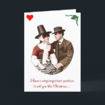 Tarjeta de Navidades románticos singulares<br><div class="desc">Una imagen romántica de una pareja adorada aparece en esta carta de Navidades extravagantes.  A la izquierda,  la inscripción galesa se traduce como "¿dónde está la cerveza?",  en inglés.  Dentro de la derecha,  la inscripción se traduce como "Feliz Navidad,  Feliz Año Nuevo,  querido".</div>