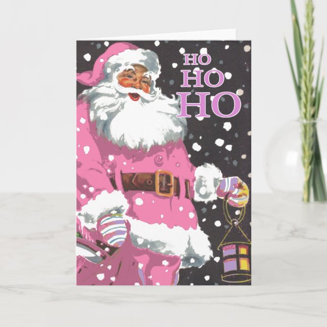 Tarjeta de Navidades Rosa Santa Claus (Anverso)