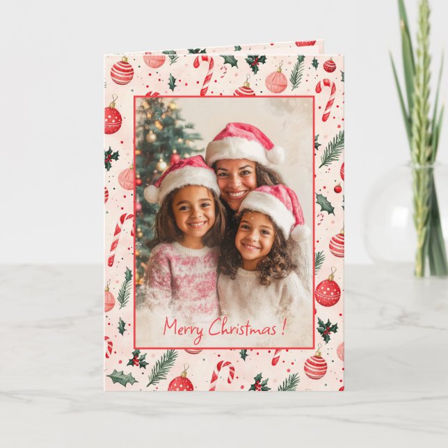 Tarjeta de Navidades rosada roja de corte fotográf (Anverso)