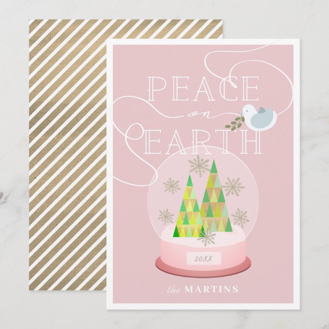 Tarjeta de Navidades rosados de Globe de nieve par (Anverso / Reverso)
