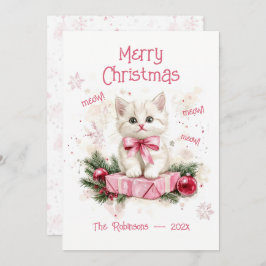 Tarjeta de Navidades rosados de pequeño gatito