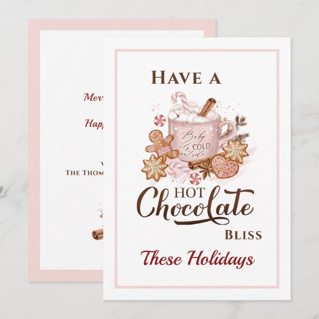 Tarjeta de Navidades rosados modernos con chocolat (Anverso / Reverso)