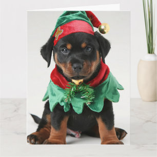 Tarjeta de Navidades Rottweiler Elf Puppy