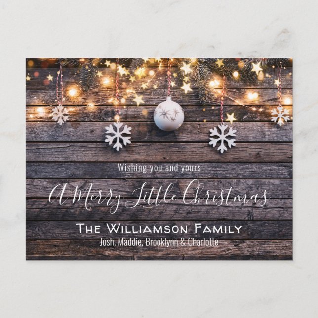 Tarjeta de Navidades Rustic Farmhouse Wood & Stars (Anverso)