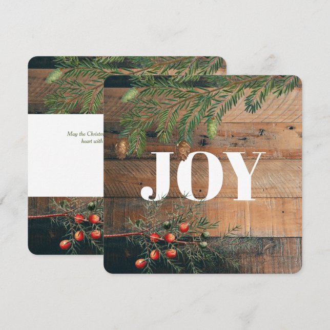 Tarjeta de Navidades Rustic Wood Joy para navidade (Anverso / Reverso)