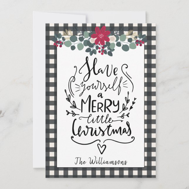 Tarjeta de Navidades Rústico Agrícola Blanco Negro (Anverso)