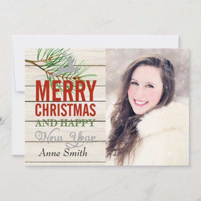 Tarjeta de Navidades Rústicos de Fotografía de Mad (Anverso)