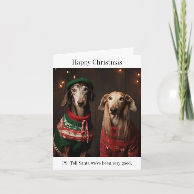 Tarjeta de Navidades Saluki Dogs Happy (Anverso)