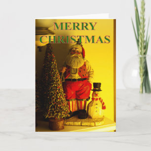 tarjeta de navidades santa, arbórea y snowman