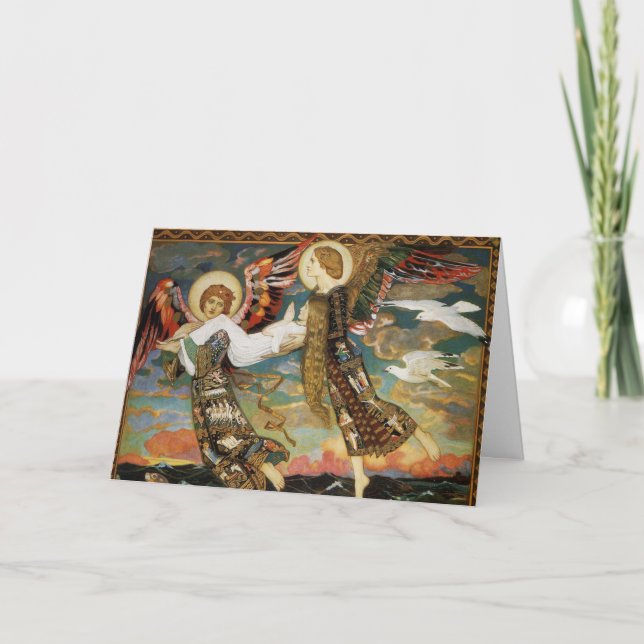 Tarjeta de navidades: Santa novia transportada por (Anverso)