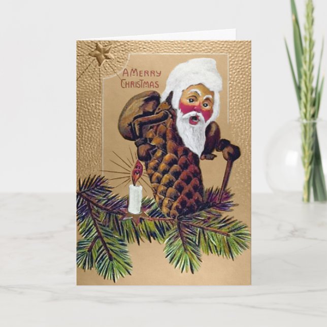 Tarjeta de Navidades Santa Pinecone de Victoria (Anverso)