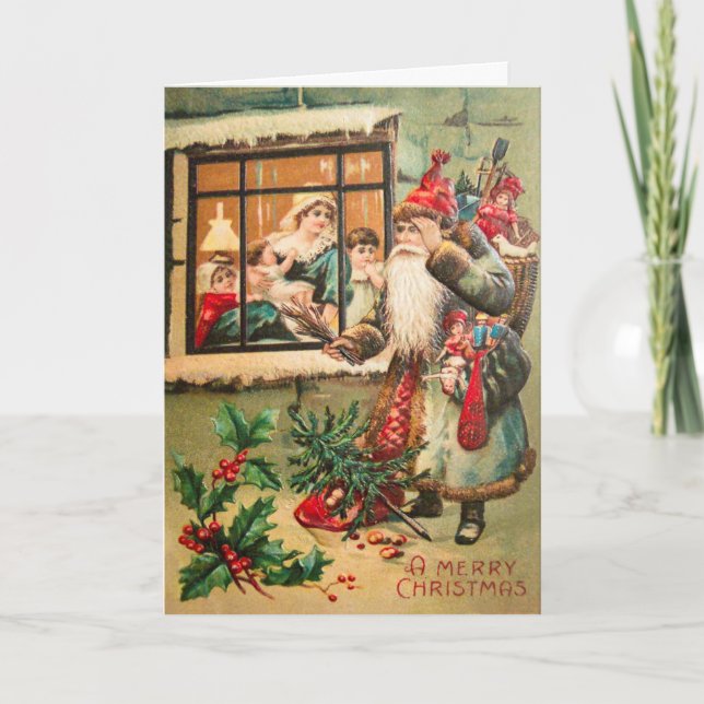 Tarjeta de Navidades Santa Vintage, Personalizar (Anverso)