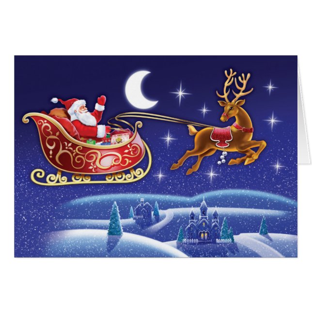 Tarjeta de Navidades Santa y de trineos para la lu (Anverso (Horizontal))