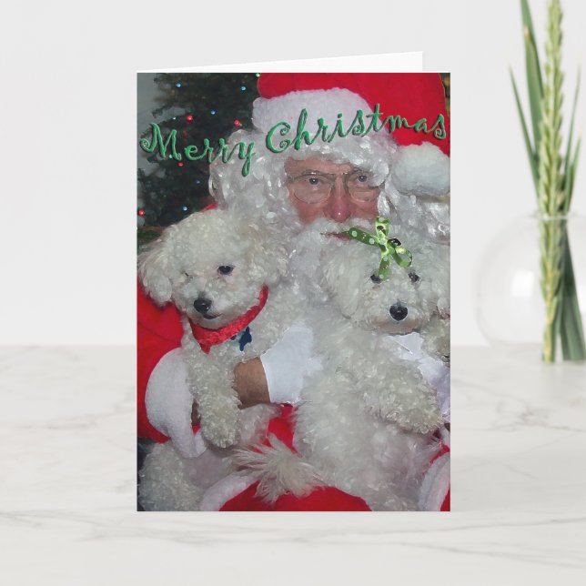 Tarjeta de Navidades Santa y Poodles (Anverso)