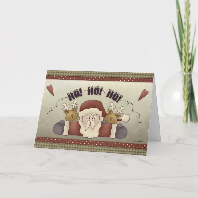 Tarjeta de Navidades Santa y Reindeer HO HO HO (Anverso)
