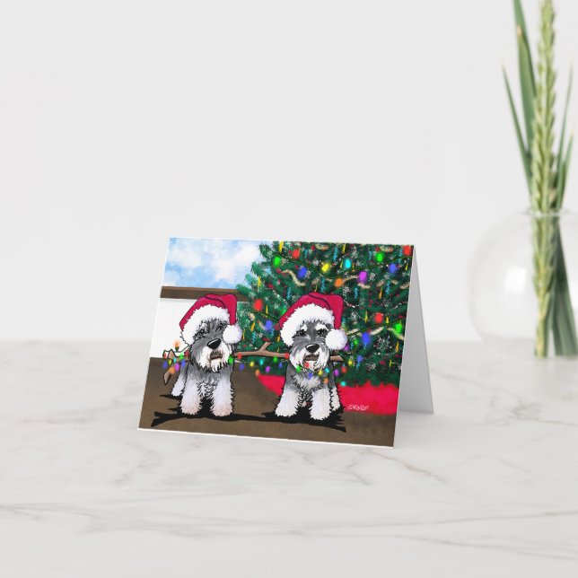 Tarjeta de Navidades Schnauzer en miniatura de Kin (Anverso)