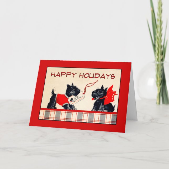 Tarjeta de Navidades Scottie Dog Happy Holidays (Anverso)