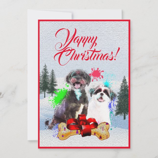 Tarjeta de Navidades shih tzu de perro divertida y (Anverso)
