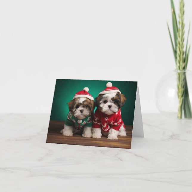 Tarjeta de Navidades Shih Tzu Puppies (Anverso)