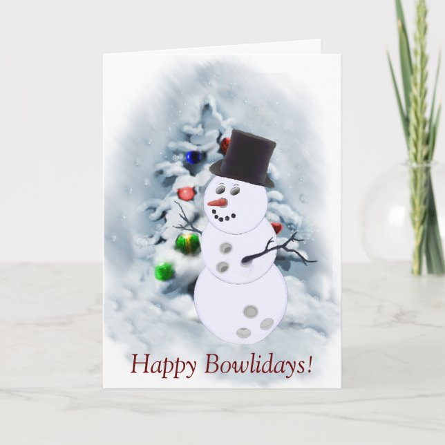 Tarjeta de Navidades Snowman de boliche Ball (Anverso)