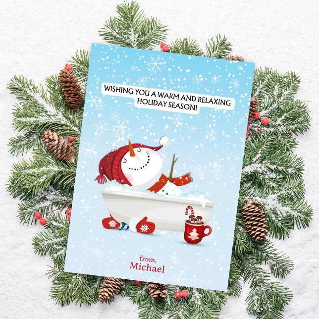 Tarjeta de Navidades Snowman Soaking (Pair this fun Christmas card with a mug or Starbucks gift card and warm up someone's holiday season.)