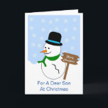 Tarjeta de Navidades Snowman Son<br><div class="desc">Los Navidades del hijo de la tarjeta de felicitación tienen el diseño de un muñeco de nieve. Personalizar esta tarjeta de Navidades con cualquier texto, luego tenerla impresa y enviarla o descargarla al instante. Si necesita ayuda para personalizar, póngase en contacto con nosotros a través del enlace de esta página....</div>