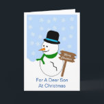 Tarjeta de Navidades Snowman Son<br><div class="desc">Los Navidades del hijo de la tarjeta de felicitación tienen el diseño de un muñeco de nieve. Personalizar esta tarjeta de Navidades con cualquier texto, luego tenerla impresa y enviarla o descargarla al instante. Si necesita ayuda para personalizar, póngase en contacto con nosotros a través del enlace de esta página....</div>