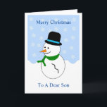 Tarjeta de Navidades Snowman Son<br><div class="desc">Los Navidades del hijo de la tarjeta de felicitación tienen el diseño de un muñeco de nieve. Personalizar esta tarjeta de Navidades con cualquier texto, luego tenerla impresa y enviarla o descargarla al instante. Si necesita ayuda para personalizar, póngase en contacto con nosotros a través del enlace de esta página....</div>