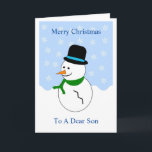 Tarjeta de Navidades Snowman Son<br><div class="desc">Los Navidades del hijo de la tarjeta de felicitación tienen el diseño de un muñeco de nieve. Personalizar esta tarjeta de Navidades con cualquier texto, luego tenerla impresa y enviarla o descargarla al instante. Si necesita ayuda para personalizar, póngase en contacto con nosotros a través del enlace de esta página....</div>