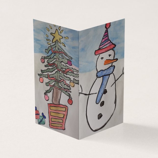 Tarjeta de Navidades Snowman y Christmas Tree (Exterior)
