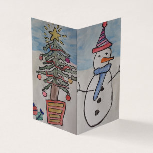 Tarjeta de Navidades Snowman y Christmas Tree